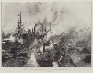 Der Kohleverkehr auf der Themse, William Cory und Sons Kräne bei der Arbeit